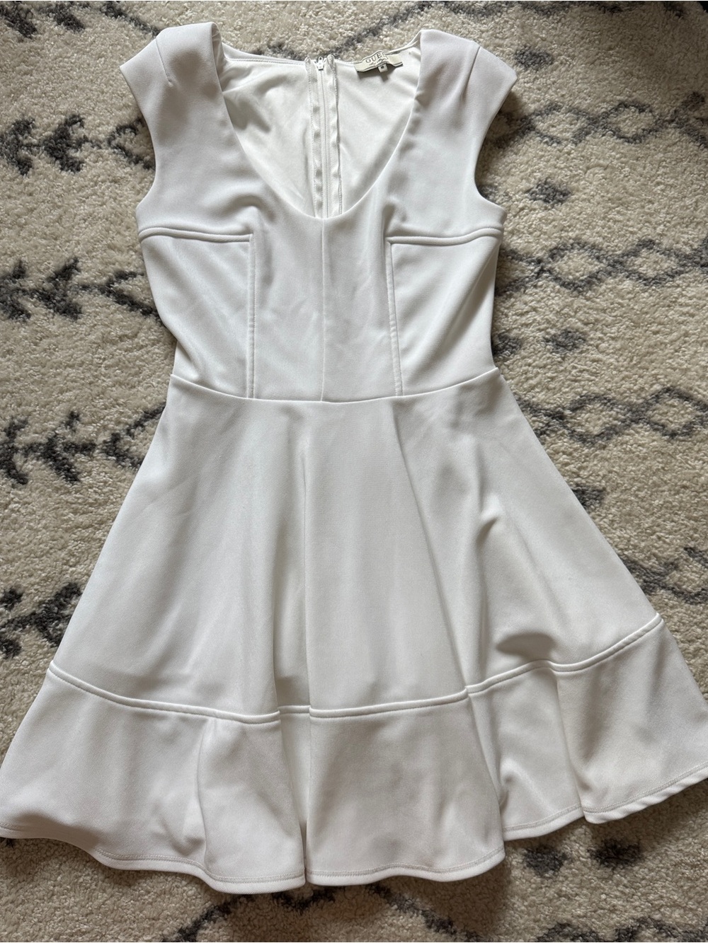 White Fit-and-Flare Dress - Elegant Cap Sleeve Style